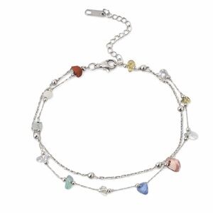 Silver Multicolor Natural Stone Anklet